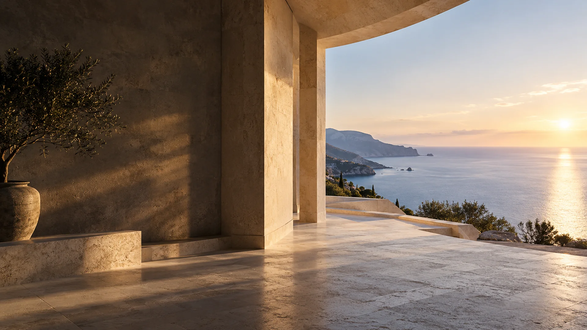 Illustratives Bild: moderne Architektur mit Blick auf eine Küste